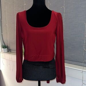 Women's Burgundy Scoop Neck Long-Sleeve Blouse
